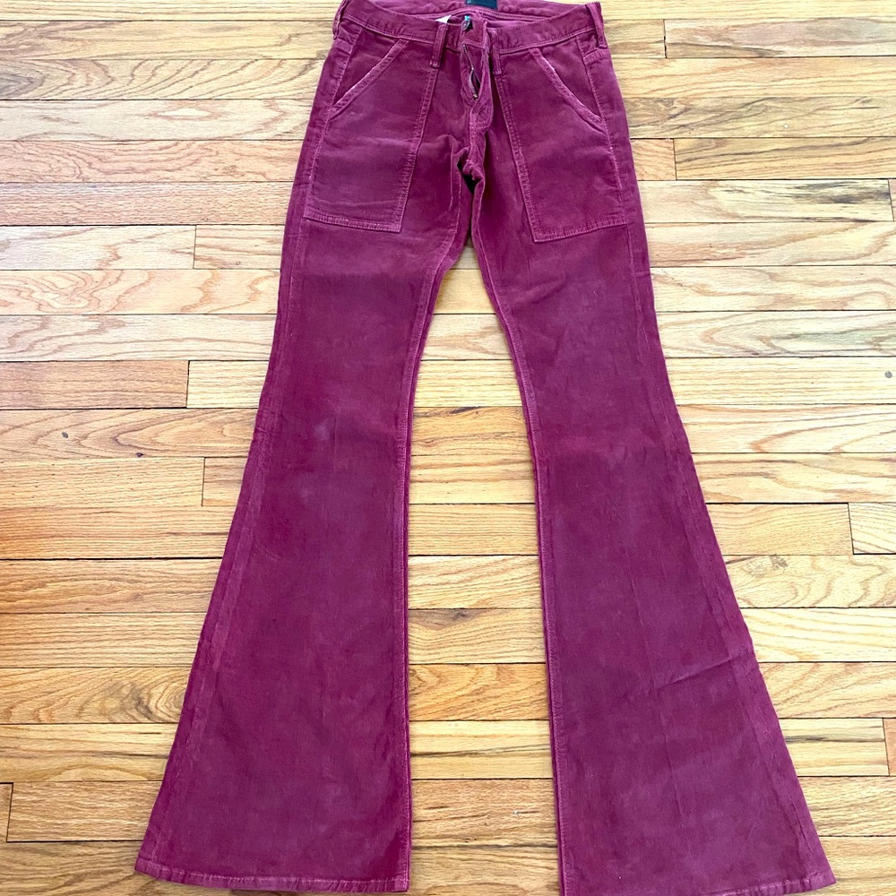 MOTHER corduroy pants, burgundy, fits like jeans,rubbed, fitted, flare bottom